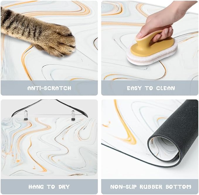 Dog Food Mats for Floors Waterproof, Dog Cat Water Bowl Mats Pet Feeding Absorbent Mat Dog Cat Pet Placemats for Food and Water Marble 12 * 20 inch