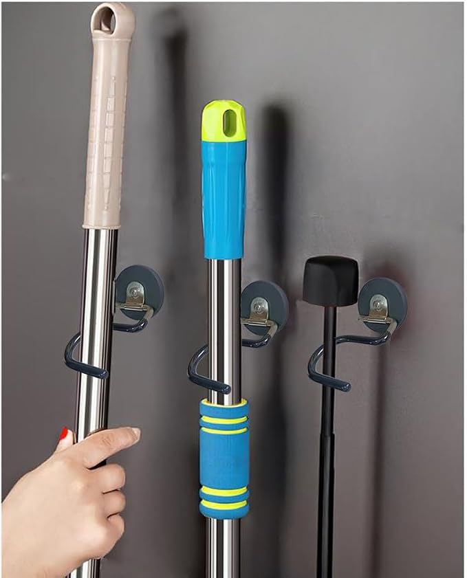 2PCS Magnetic Broom Hooks, Space-Saving Mop Rake Rack, Stainless Steel Heavy Duty Mop Handle