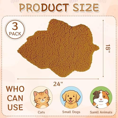 3 Pack Self Warming Pet Bed Leaf Shape Self Heating Cat Dog Mat Washable Thermal Sleeping Pad for Indoor Outdoor Hedgehog, Bunny, Sugar Glider, Rat, Chinchilla(Orange,Medium-18 x24)