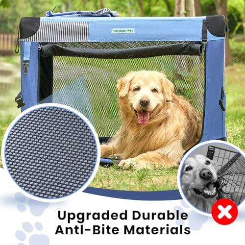 Gardner Pet 36 Inch Folding Soft Dog Crate -5 Mesh Windows Collapsible Dog Crate with 2 Storage Bags and Fleece Bed, Portable Dogs Travel Kennel for Medium/Large Dogs Indoor & Outdoor, Blue