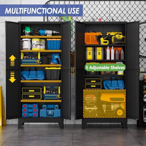 75" Metal Garage Storage Cabinet with 2 Doors, 5 Adjustable Shelves