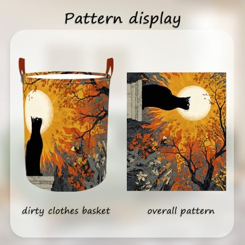 Laundry Basket 15.7x19.7 in Black Cat Autumn Moon Hamper for Bedroom
