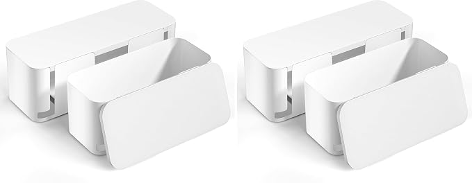 YECAYE 4 Pack Cable Management Box, Pet Friendly Cord Organizer Box for Home & Office, Child-Proof Cable and Power Strip Protector Box, Wire Hider and Cord Organizer for Desk, White