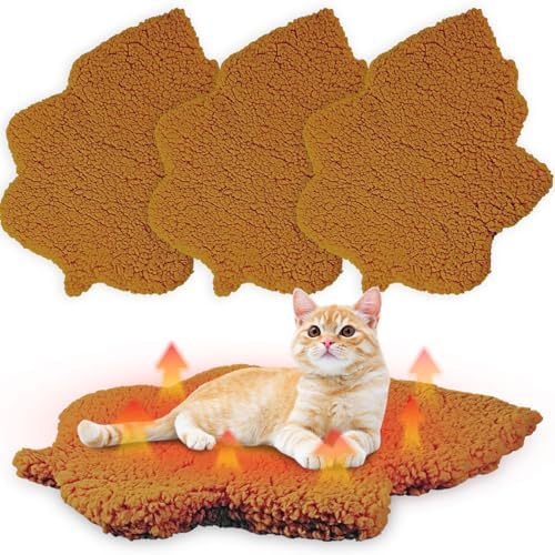 3 Pack Self Warming Pet Bed Leaf Shape Self Heating Cat Dog Mat Washable Thermal Sleeping Pad for Indoor Outdoor Hedgehog, Bunny, Sugar Glider, Rat, Chinchilla(Orange,Small-16 x20)