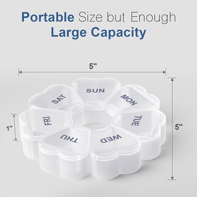 Large Weekly Pill Organizer, Pill Box 7 Day, KAPENS Daily Vitamin Case Large Capacity Compartments, Pill Containers for Fish Oil Medicine Supplements, White