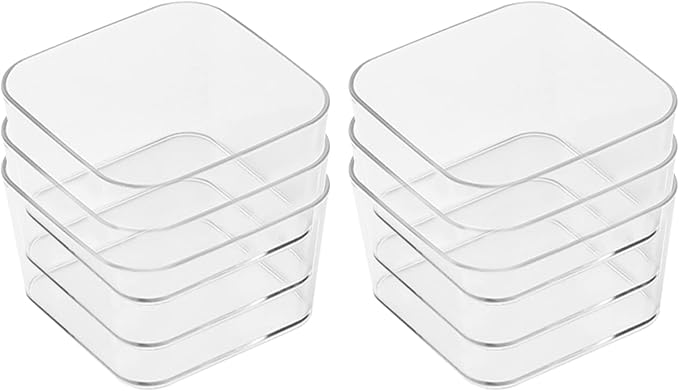 6 PCS PET Square Desk Organizer Tray, Clear Drawer Organizer Set for Home Office, Desk Drawers Dividers Makeup Vanity Storage Bins Kitchen Utensils