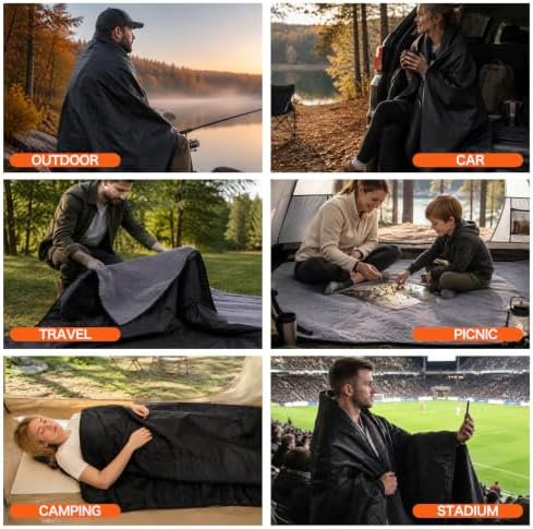REDCAMP 79"x59"Large Outdoor Camping Blanket Sherpa Fleece Lining, Black | Cold Weather Warm Thick Outdoor Blanket Comfy Foldable & Windproof for Camping Stadium,Car,Picnics,Pet,Trip,Machine Washable