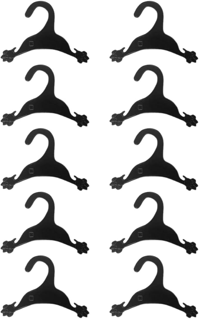 10pcs Anti-Skid Plastic Pet Clothes Hanger for Dogs and Cats, Small Dog Clothing Rack with Paw Shape Design, Keeps Pet Fashions Neat and Organized, Black Small Drying Rack