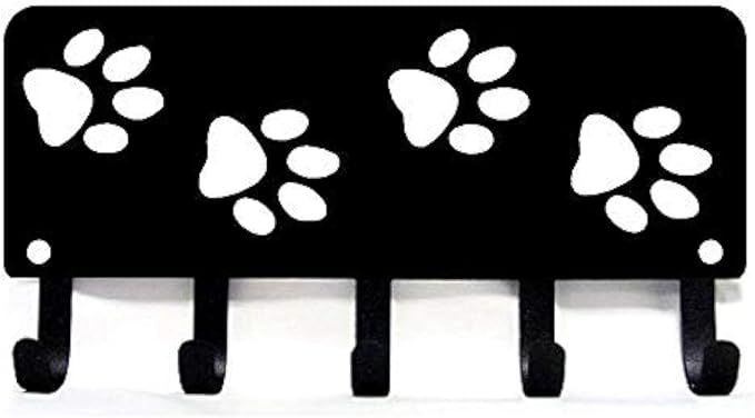 Walking Dog Paws Key Rack & Organizer - Small 6 inch Wide | Made in USA, Gifts for Dog Lovers, 5 Hooks