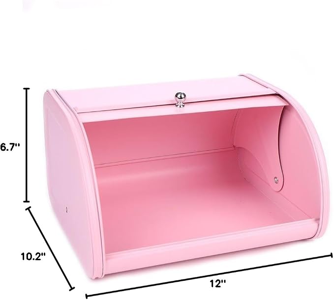 KL X458 Pink Bread Box Roll Top, Metal Bread Box for Kitchen Countertop, Large Capacity, Keeps Bakery Items Fresh Longer, Bread Bin for Kitchen Countertop, Breadbox to Store Cookies, Bagels, Muffins