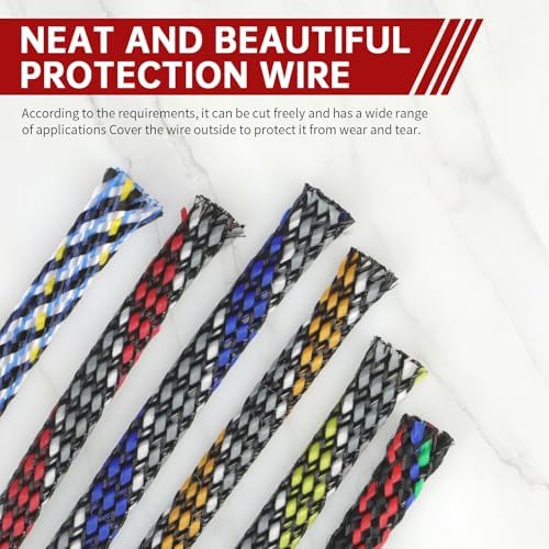 New Braid Sleeve,PP Cotton PET Braided Sleeve Tube Soft Wire Wrap Insulated Cable Protection Line Harness Sheath Daily Household Wire Management (Blue White Grey, 12mm (15/32")-19ft)