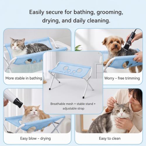 Pet Grooming Hammock, Foldable Bath Support Stand for Small Dogs and Cats | Metal Frame, Detachable Mesh Sling, Suitable for Bathing, Paw Cleaning, Nail Trimming and Grooming