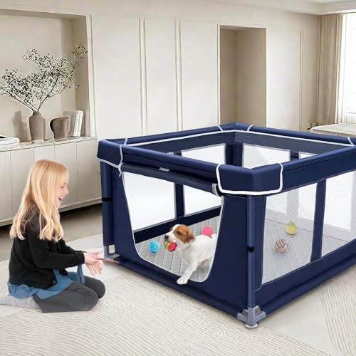 42 × 42 inch Dog Playpen with Pee Pad, Soft Puppy Playpen, 25 Height Pet Playpen for Small Dogs and Small Animals, Dog Fence Indoor, Play Yard with Zipper Door