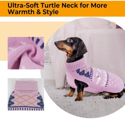 Lelepet Dachshund Sweater Turtleneck Dog Sweaters for Small Dogs (XS-XL) | Pullover Knitted Dog Coat,Cold Weather Dachshund Clothes,Fall/Winter Cozy Outfit for Wiener Dogs,Stretchy Knitwear,XL,Purple
