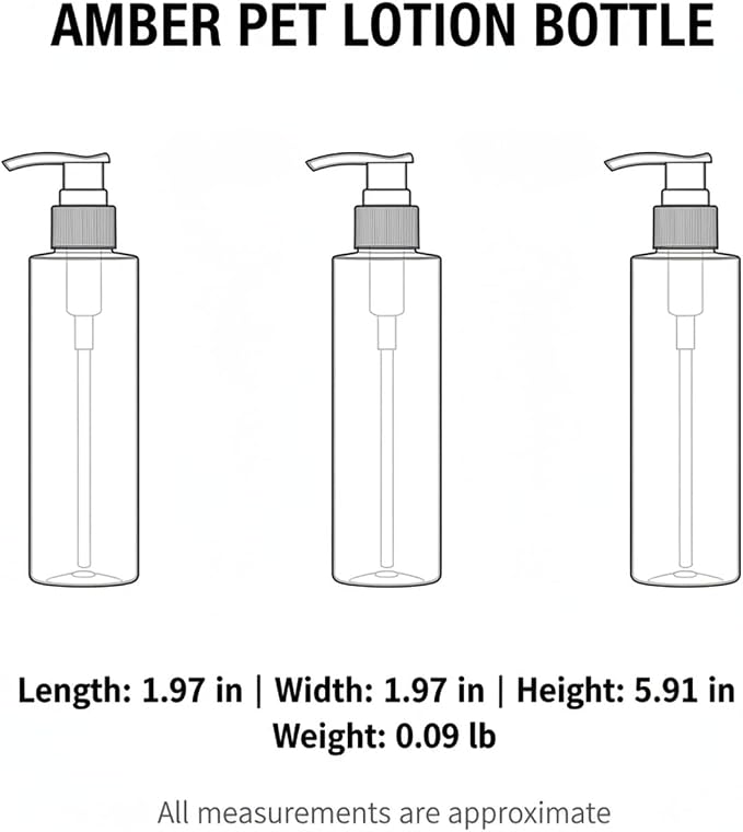 Amber PET Lotion Pump Bottle, Refillable Dispenser for Travel & Bathroom Storage, Black Finish