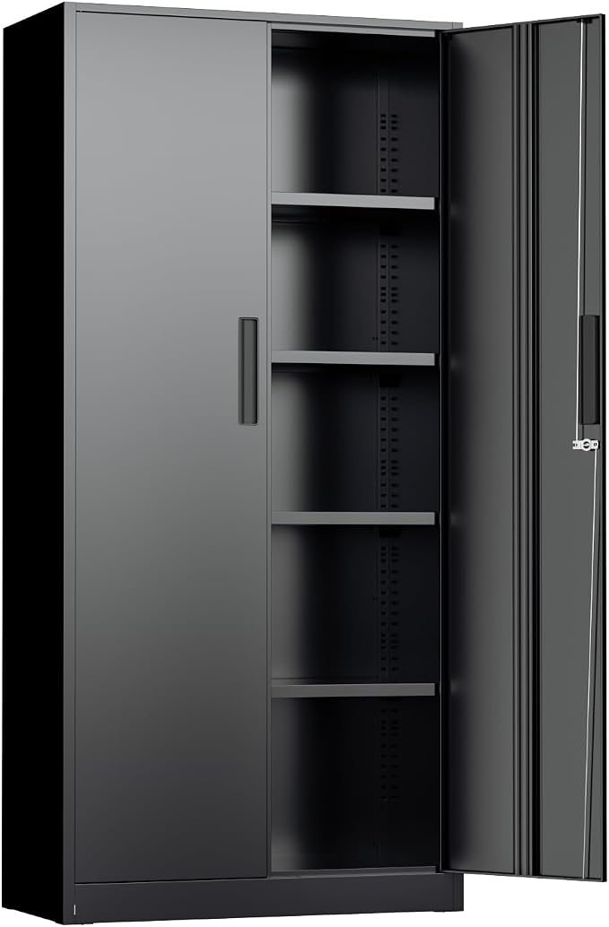 Crownland 72" Metal Storage Cabinet, Lockable Garage Storage Cabinets, High Office Cabinet with Adjustable Shelves for Garage, Home Office, Classroom, Pantry(Classic Black-Narrow Size)