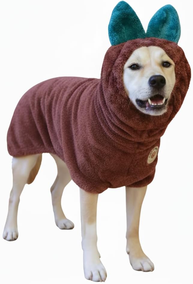 DERPYCHAPPY Premium Dog Towel Robe & Dog Bathrobe for Drying Dogs Made in Korea | Super Absorbent Quick & Adjustable Microfiber Bath Towel for Cats & Puppy Robes After Bath | Soft Warm Coat (Fig,XL)
