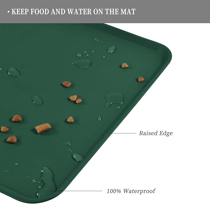 Reopet Waterproof Pet Feeding Mat, Non-Slip Silicone Placemats for Dog Cat Food and Water Bowl, High Raised Edges to Prevent Spills and Protect Floors