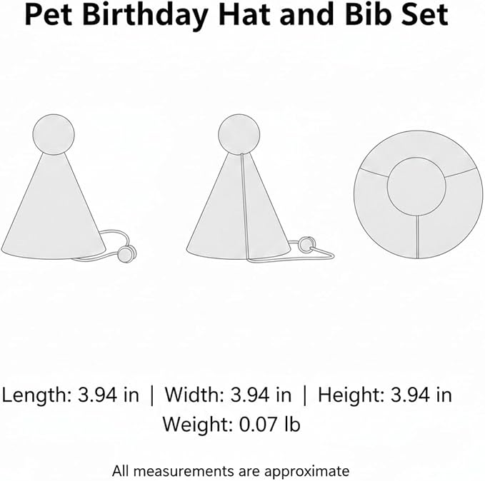 Adjustable Dog Birthday Hat and Bib Set, Soft Pet Costume Accessory for Small to Medium Dogs