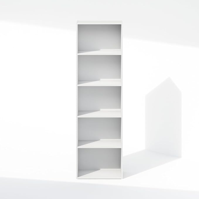 Furinno Reed Closet Organizers and Storage, 5-Tier Closet Organizer, Open Shelf Closet Storage, for Wardrobe, Bedroom, Living Room, White