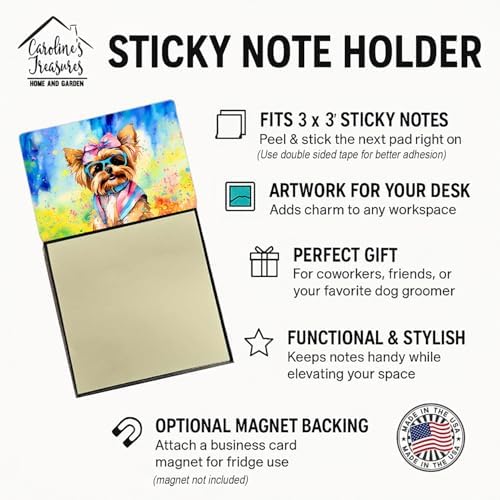 Caroline's Treasures Yorkshire Terrier Hippie Dawg Sticky Note Holder Refillable Dispenser Self-Sticky Note Pads, Memo Pads Blank Desk Accessories