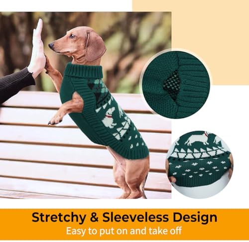 Lelepet Mini Dachshund Sweater Turtleneck Dog Sweaters for Small Dogs XS-XL | Pullover Dachshund Clothes, Warm Knitted Dog Coat, Fall/Winter Cozy Outfit for Wiener Dogs, Stretchy Knitwear, XS, Green