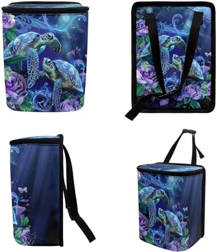 DISNIMO Underwater Sea Turtle Car Trash Can with Lid Collapsible Reusable Car Garage Bag Trash Bin, Automotive Garbage Can,Car Accessories Interior Car Organizer Black