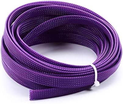 Bettomshin 1Pc 16.4Ft(5m) Cable Management Sleeve, 3/8"(10mm) Width PET Purple Cord Protector, Wire Loom Tube Insulated Split Sleeving for USB Cable Power Cord Organizer Video Cable Hider