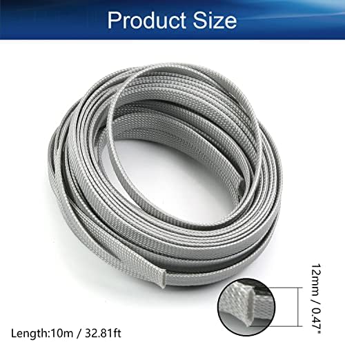 Bettomshin 1Pc 32.8Ft(10m) Cable Management Sleeve, 1/2"(12mm) Width PET Grey Cord Protector, Wire Loom Tube Insulated Split Sleeving for USB Cable Power Cord Organizer Video Cable Hider