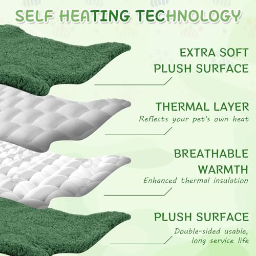 3 Pack Self Warming Pet Bed Leaf Shape Self Heating Cat Dog Mat Washable Thermal Sleeping Pad for Indoor Outdoor Hedgehog, Bunny, Sugar Glider, Rat, Chinchilla(Dark Green,Medium-18 x24)