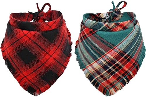 Christmas Dog Bandana Plaid Reversible Triangle Bibs Scarf Accessories