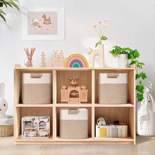 12 Inch Storage Cubes, 3 Pack Cube Storage Bins for Organizing, Cotton Rope Woven Baskets for Shelves, Bathroom, Kids Room, Closets, Baby Nursery