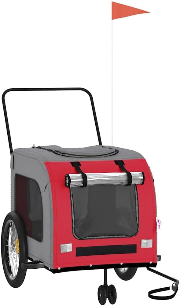 Pet Bike Trailer Orange and Gray Oxford Fabric Dog Bicycle Trailer with Iron Frame, 3-Wheel Pet Cargo Carrier for Small Dogs and Groceries, Includes Safety Flag and Reflectors