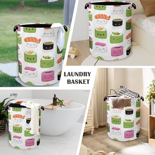 Cute Sushi Laundry Basket,Japanese Foldable Oxford Cloth Tote Bag Laundry Hamper Clothes Storage Bucket Organizer for Bedroom Laundry Storage Dormitories 16" x 20.8"