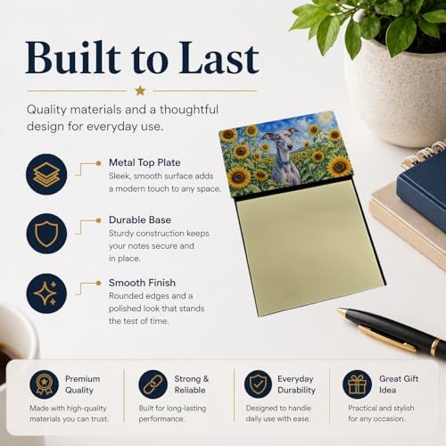 Caroline's Treasures Whippet in Sunflowers Watercolor Sticky Note Holder Refillable Dispenser Desk Accessory 3x3 Pad Gift