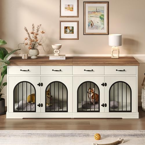 70.8" Large Dog Crate Furniture with Removable Divider/4 Storage Space | Multi‑Purpose Indoor Dog Kennel Works As Tv Stand End Table,Six Access Doors,For Small Medium Multi‑Dog Households