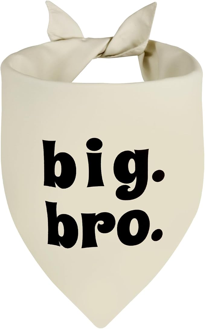Big Brother Dog Bandana Beige Large 1PCS, Adjustable Triangle Scarf | Pregnancy Announecment, New Baby for Family.