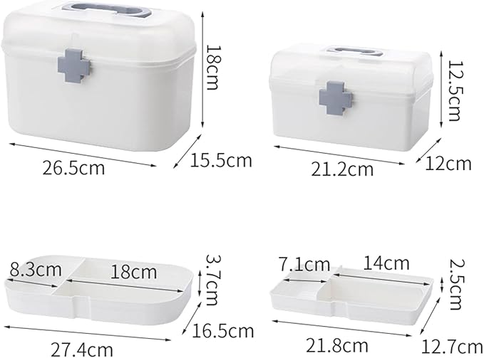 Portable First Aid Carrying Case Organizer Bin Medicine Storage Box with Organizing Holder with Handle Stationery, Clear, 21.2x12x12.5CM