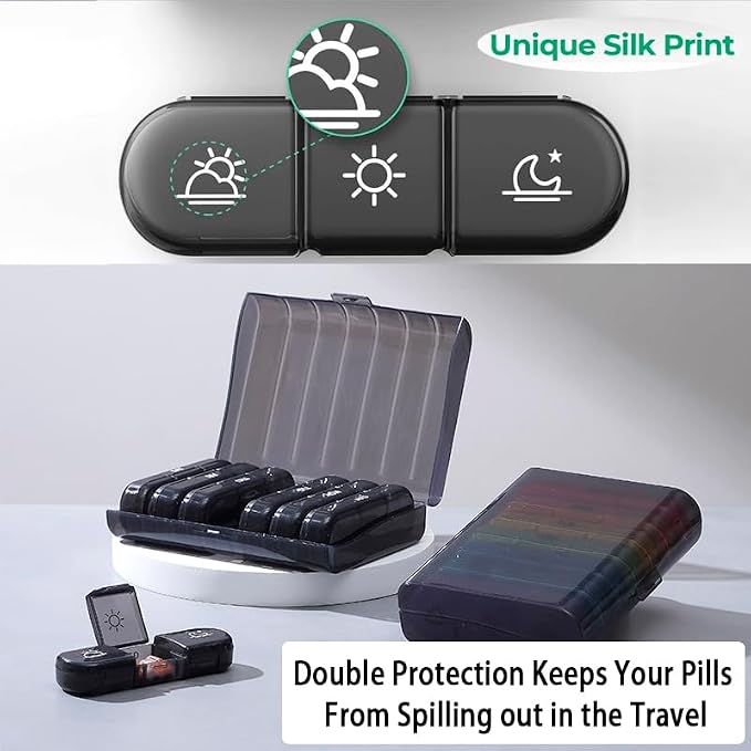 Weekly Pill Organizer 7 Day, 3 Times a Day Large Travel Daily Case | Easy Open, BPA Free AM PM Medicine Case Dispenser for Hold Vitamin, Medication, Fish Oil, Supplement, Calcium Box Reminder