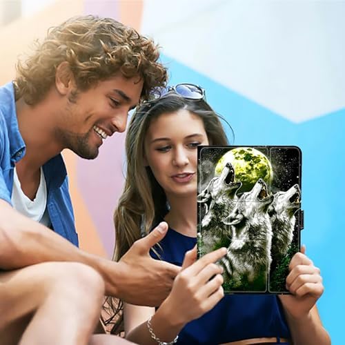 Universal Tablet Case for T-Mobile Revvl Tab 2 10.1" 2025/Revvl Tab 5G 10.36" 2023, 360 Degree Rotating Kickstand Protective Stand PU Leather Shell Cover for 9"-10.5", Three Gray Wolves