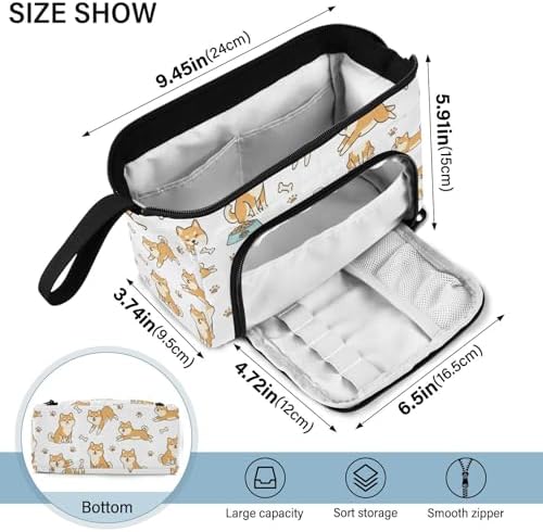 Emelivor Cute Pets Dog White Print Pencil Case Large Capacity Pencil Pouch Bag with Compartmens Pen Organizer Portable Stationery Bag for School Office Adults College Teens