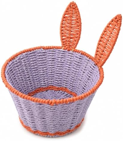 Bunny Boho Decor Storage Basket,Handmade Paper Rope Basket,Large | 100% Handmade Decor Bin,2 Color Blocking,Create An Organized Life,for Toilet Paper,Living Room,Table,Bedside,Pet Organizing