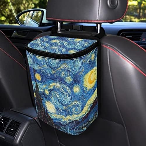 DISNIMO Van Gogh Starry Night Car Trash Can with Lid, Leak Proof Trash Bin Garbage Bag Collapsible Automatic Portable Trash Can, Easy to Clean, Used in Car Home Office