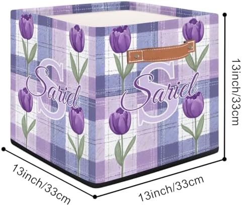Storage-Basket with Handle Personalized Decor-Organizer-Bins for Bedroom Collapsible Laundry Basket as Gifts for Girls Boys Baby Adults Storage-Bins Purple Tulip