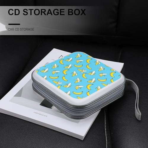 Portable Protective CD Holder Cute Banana, 40-Disc Hard Case with Zipper, Storage Binder for Music Movies Game Collections