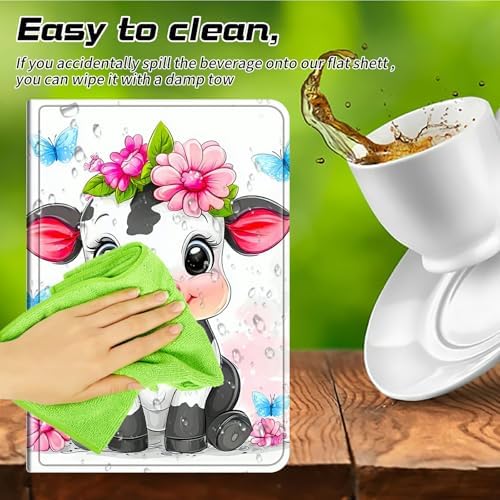 Universal Case for T-Mobile Revvl Tab 2 10.1" Model:9185W 2025/Revvl Tab 5G 10.36" 2023, 360 Degree Rotating Kickstand Protective Stand Leather Shell Cover for 9"-10.5", Flower Cute Cow
