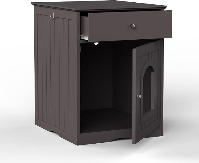 NicBex Cat Litter Box Enclosure with Drawer and Single Door Hidden Litter Box Furniture Pet Crate Covered Nightstand,Night Stand Cat House Indoor,Brown,18.9'' W