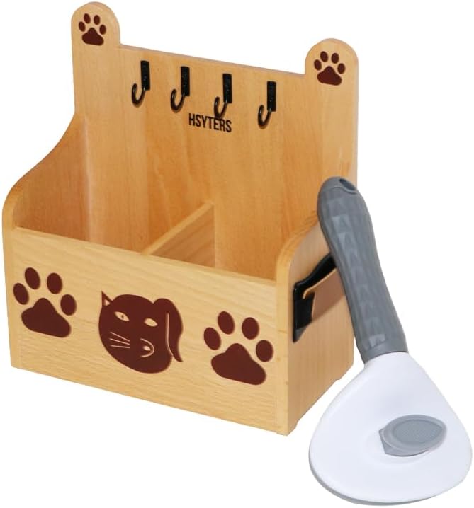 Handmade Pet Grooming Organizer – Solid Beechwood & Leather Holder for Dog & Cat Brushes, Combs & Accessories – Minimalist Premium Stand for Grooming Essentials