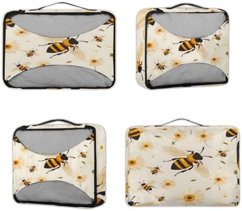 Bee 4 Set Packing Cubes Luggage Organizer Bags for Travel Accessories and Essentials, Yellow Honey Floral
