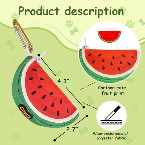 Watermelon Shaped Dog Poop Bag Holder Leash Attachment | Zipper Poop Bag Holder Dispenser & Trash Bag Carrier for Dog Walking, Cute Leash Attachable Dog Poop Bag Holder